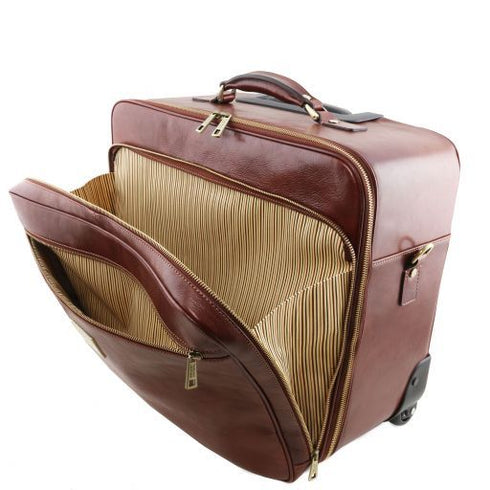 Varsavia - Leather pilot case with two wheels